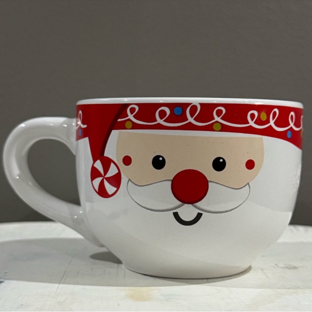 Classic White Ceramic Mug with Santa Faces on each side! EUC